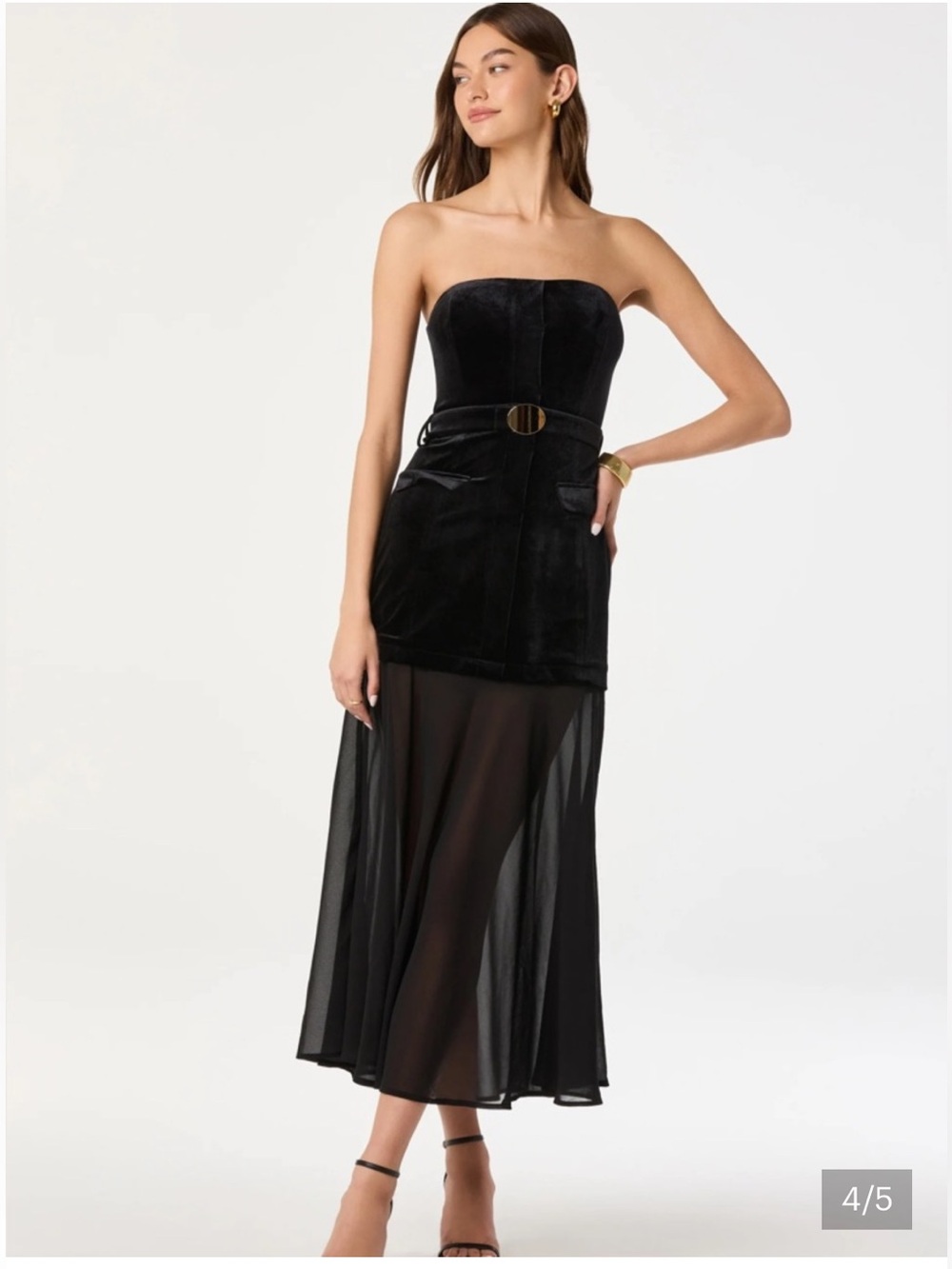 Astr Strapless Black Velvet-Belted Maxi dress with Sheer NWT large